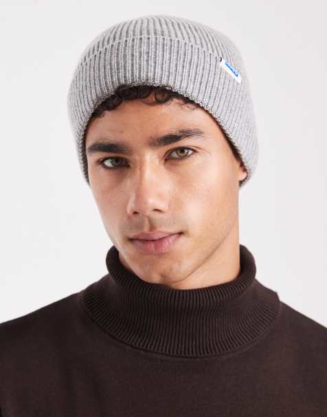 HUGO - BLUE - Xiav - Bonnet en maille à logo label - Gris clair - view 1