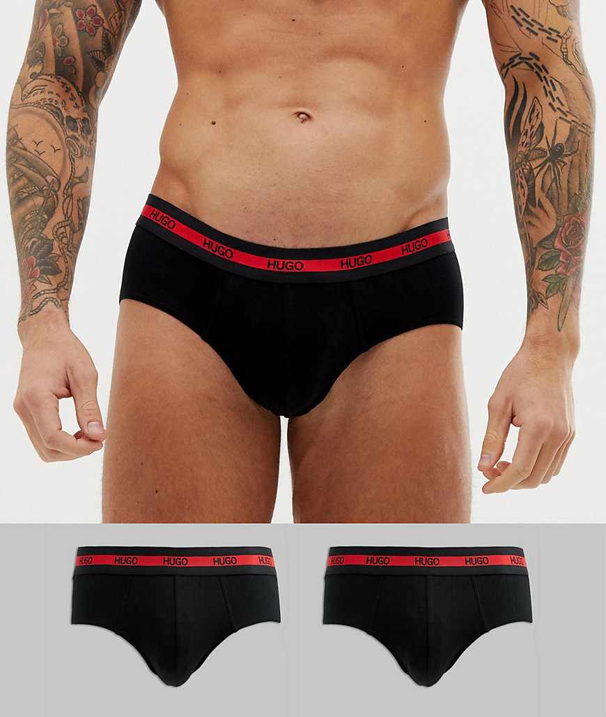 HUGO bodywear 2 pack briefs with logo waistband in black
