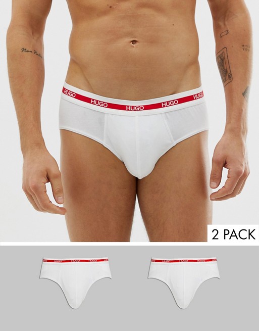 HUGO bodywear 2 pack briefs with logo waistband in white