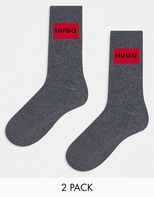 HUGO Bodywear 2 pack crew socks with branding in grey