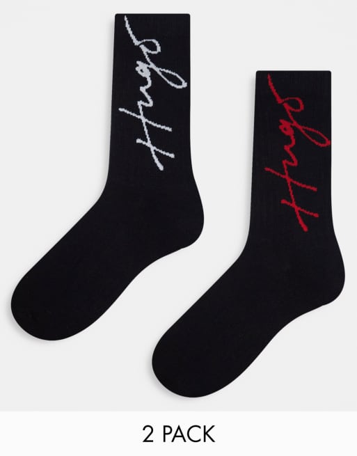 HUGO Bodywear 2 pack crew socks with script logo in black