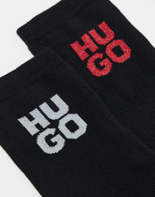 HUGO Bodywear 2 pack giftset socks in black with glitter logo, 2 of 4