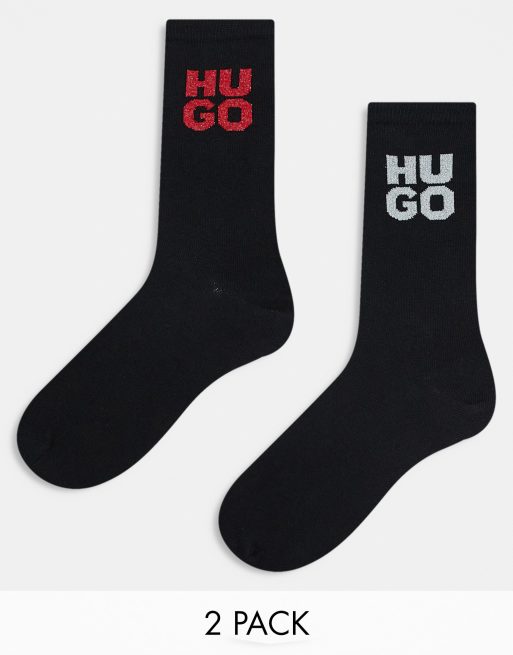 HUGO Bodywear 2 pack giftset socks in black with glitter logo, 3 of 4