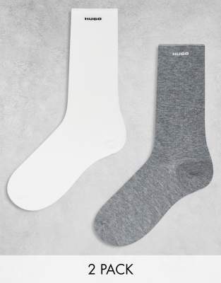 Hugo Bodywear 2 pack logo ankle sock in grey and white