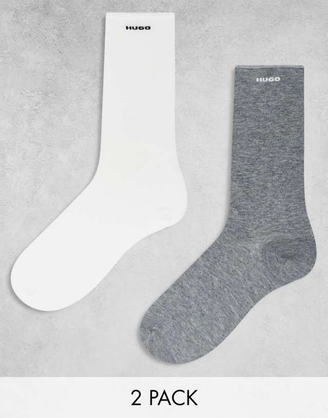 Hugo Blue - Hugo Bodywear 2 pack logo ankle sock in grey and white