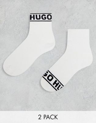 HUGO Bodywear 2 pack logo quarter socks in white - ASOS Price Checker