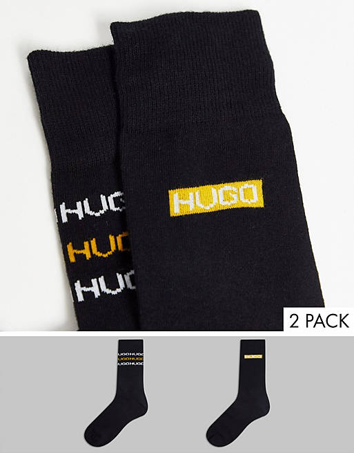 HUGO Bodywear 2 pack logo socks in black