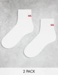 [Hugo Red] HUGO Bodywear 2 pack red logo ankle socks in white 5-8.5 WHITE