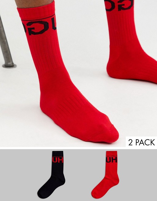 HUGO bodywear 2 pack rib socks with logo detail in multi