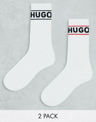 HUGO Bodywear 2 pack ribbed crew socks in white