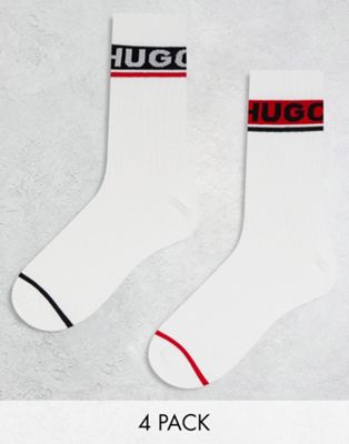 HUGO Bodywear 2-pack sporty ribbed socks in white with logo