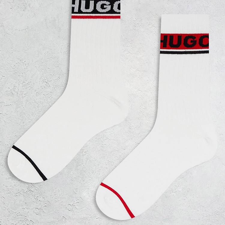 HUGO Bodywear 2-pack sporty ribbed socks in white with logo | ASOS