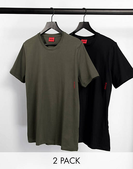 HUGO Bodywear 2 pack t-shirt in black and khaki