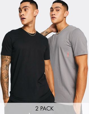 HUGO Bodywear 2 pack t-shirt in grey and black - ASOS Price Checker