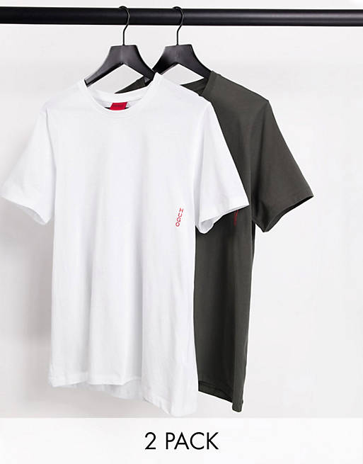 HUGO Bodywear 2 pack t-shirt in khaki and white