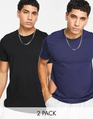 HUGO Bodywear 2 pack t-shirts in navy/ black - ASOS Price Checker