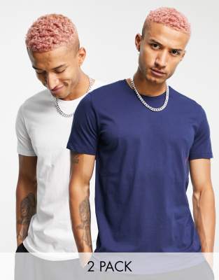 Hugo Red HUGO Bodywear 2 pack t-shirts with vertical logo in navy/ white-Multi
