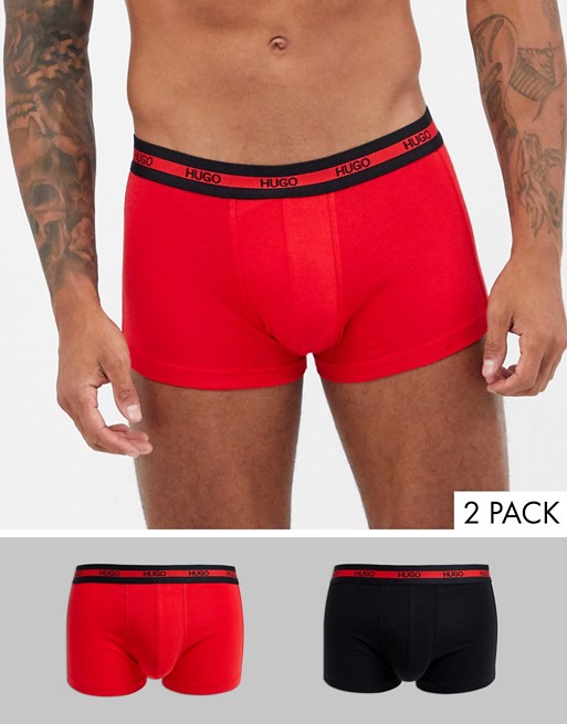 HUGO bodywear 2 pack trunks with logo waistband in multi