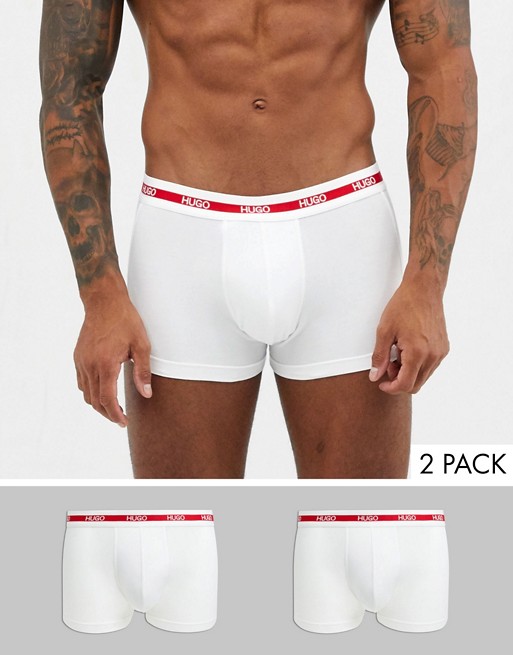 HUGO Bodywear 2 pack trunks with logo waistband in white