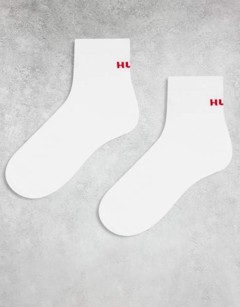 HUGO – Bodywear – 2er-Pack knöchelhohe Socken in Weiß mit rotem Logo - view 1