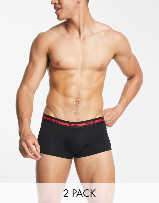 HUGO Bodywear – 2er-Pack Unterhosen in Schwarz mit Logobund 