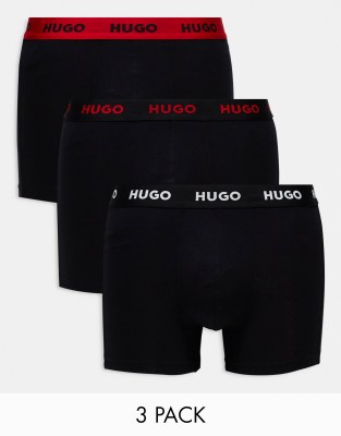 HUGO Bodywear 3 pack boxer briefs in black with logo waistband