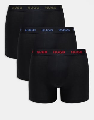 HUGO Bodywear 3-pack boxer briefs in black with logo waistband