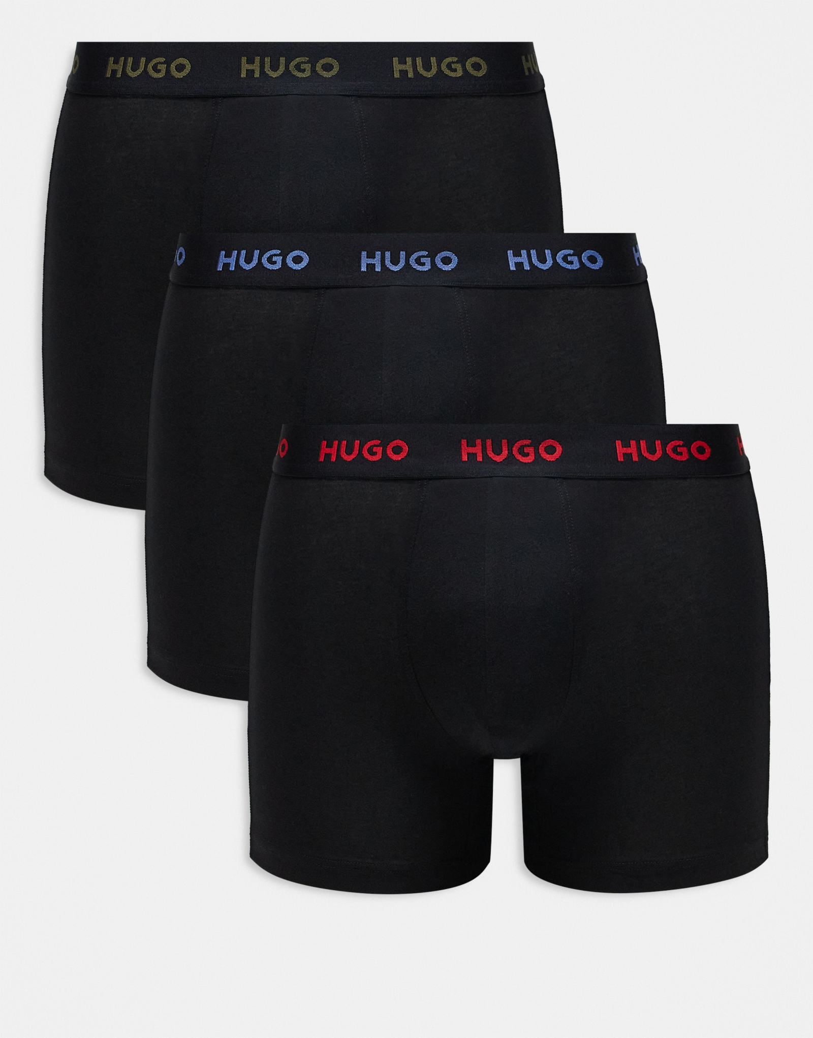 Трусы-боксеры HUGO Bodywear из 3-х комплектов черного цвета с логотипом на поясе