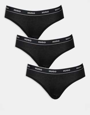 HUGO Bodywear 3 pack briefs in black with logo waistband