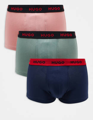 HUGO Bodywear 3-pack briefs in pink, blue and green with contrast waistbands