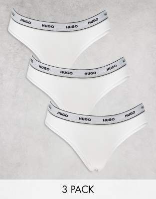 HUGO Bodywear 3 pack briefs in white with logo waistband