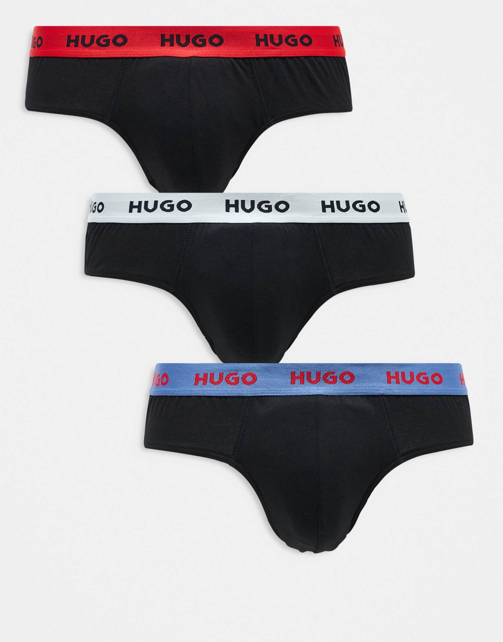 Трусы HUGO Bodywear из 3-х комплектов черного цвета с контрастными поясами