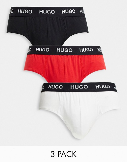 HUGO Bodywear 3 pack hipster briefs in black/ white/ red