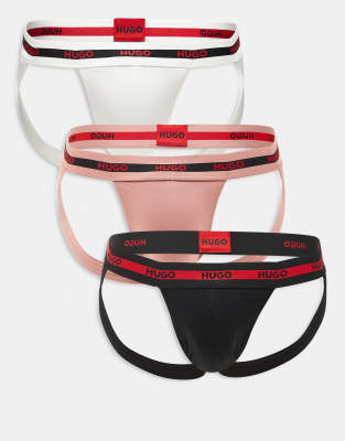 HUGO Bodywear 3-pack jockstrap in white, pink and black