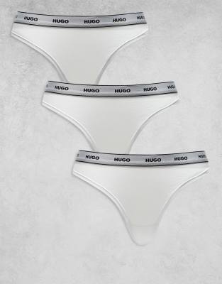 BOSS Bodywear HUGO 3 pack lingerie thongs in white with logo waistband