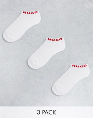 HUGO Bodywear 3 pack low cut socks with branding in white
