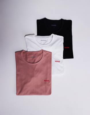Hugo Red HUGO Bodywear 3-pack of t-shirts in black white and pink-Multi