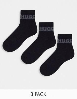 HUGO Bodywear 3 pack ribbed quarter socks in black