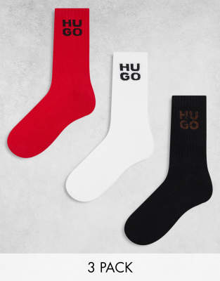 HUGO Bodywear 3 pack socks in multi with holo logo print