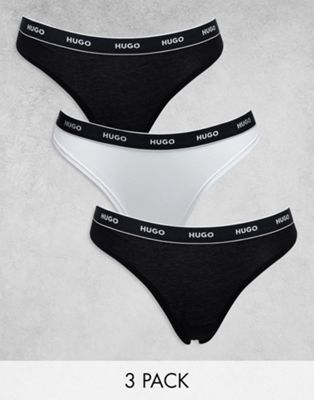 HUGO Bodywear 3-pack sporty ribbed high waist thong in multi with logo print - ASOS Price Checker