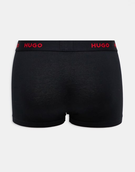 HUGO Bodywear 3 pack trunks in black, red and design print, 2 of 3