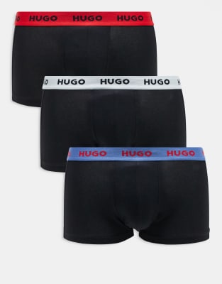 HUGO Bodywear 3-pack trunks in black with contrasting color logo waistbands