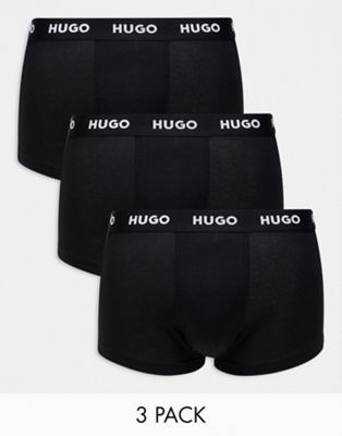 Hugo Bodywear 3 pack trunks in black with logo waistband