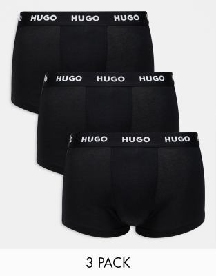 Hugo Bodywear 3 pack trunks in black with logo waistband