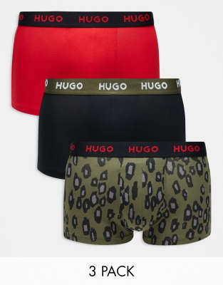 HUGO Bodywear 3 pack trunks in multi with animal print