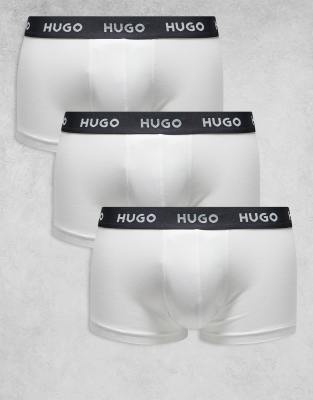 HUGO Bodywear 3-pack trunks in white with contrasting logo waistband