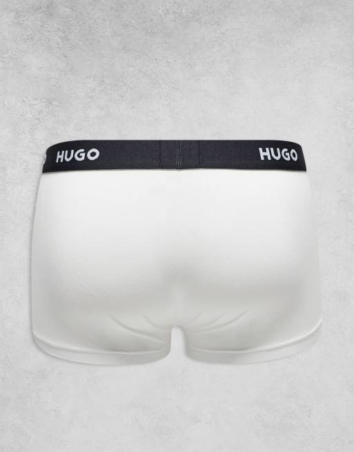 HUGO Bodywear 3 pack trunks in white with contrasting logo waistband, 2 of 3