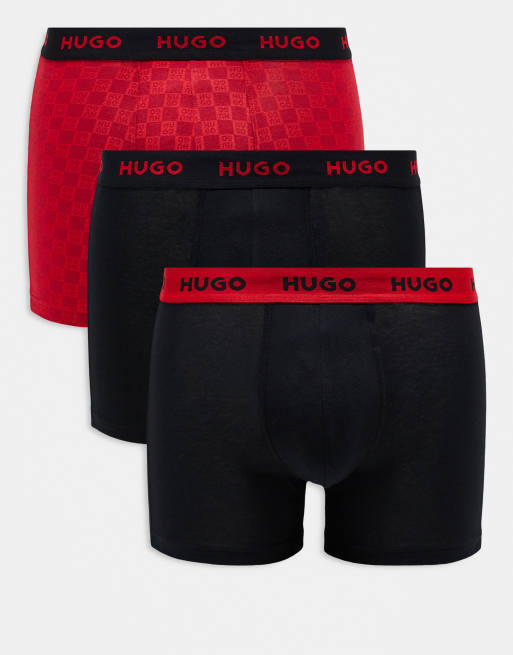 HUGO – Bodywear – 3er-Pack Boxershorts in Schwarz und Rot mit Design-Print, 3 von 3