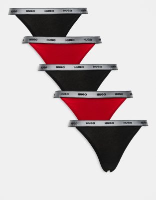 HUGO Bodywear 5 pack thong giftset in black and red-Multi