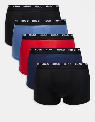 HUGO Bodywear 5-pack trunks in black, blue and red